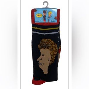 Beavis & Butt Head Crew Socks 2 Pair Men 6-12 Black Red Faces & Burger World NEW